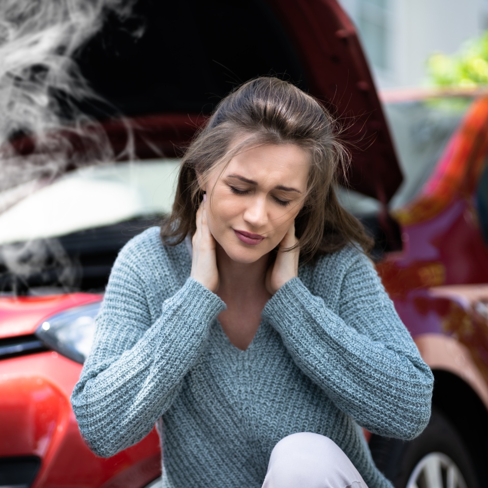 Neck Pain After Car Accident. Injury Claim And Stress
